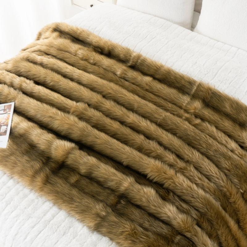 Luxury Fox Fur Throw Blanket Winter Warm Fluffy Soft Blankets Bedspread on the Bed Faux Fur Blanket Plaid Throw for Sofa towel