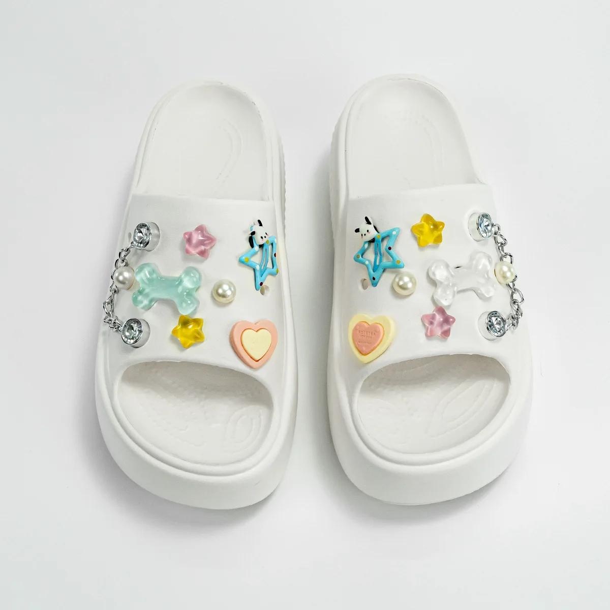 

Сандалии с толстой подошвой для женщин, черные, белые, модные, для улицы, роскошные, с бриллиантами, сандалии для сада своими руками, сабо, водная обувь 36-37 белый