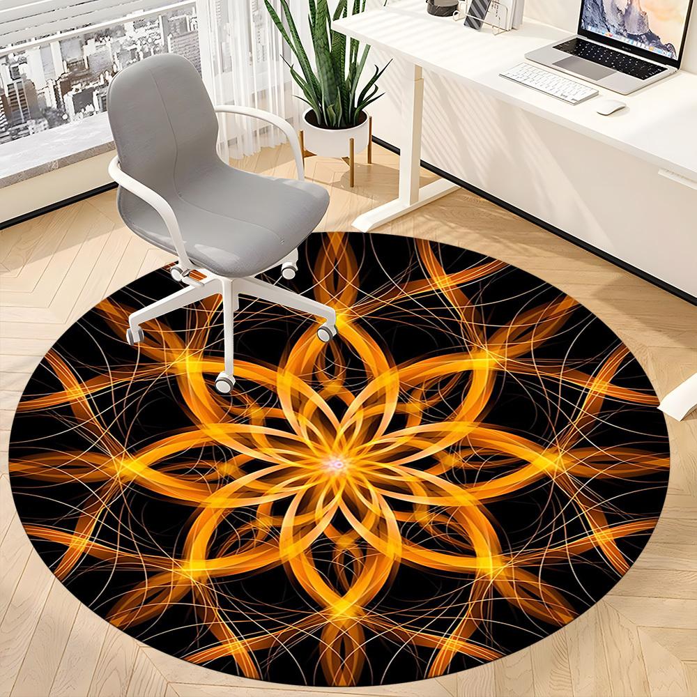 1PCFloral Mandala Office Round Area Rug,  Mat Suitable For Office, Under Office Chairs Bedroom Living Room Home Decor, Room Deco