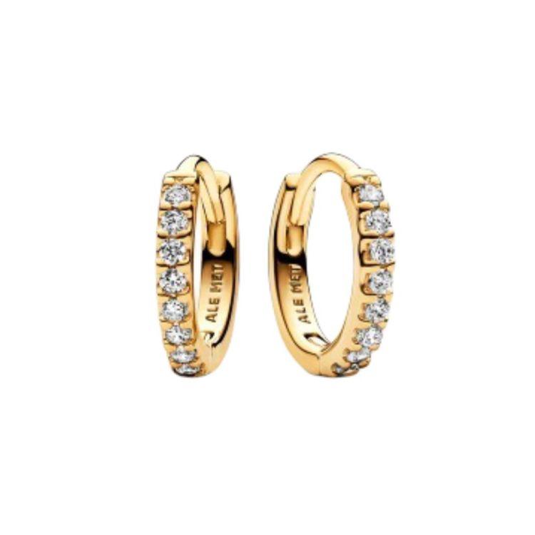 Pandora Inlaid Design Cubic Zirconia Gold Plated Metal Alloy Earrings Unisex earrings 263015C01 Box