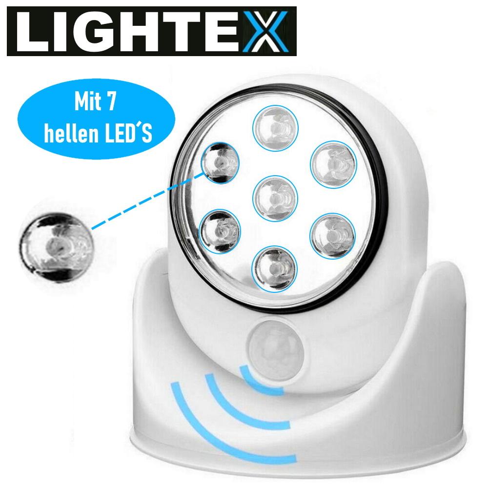 LIGHTEX LED Wall Lamp Wall Light with Motion Detector Battery Indoor Outdoor