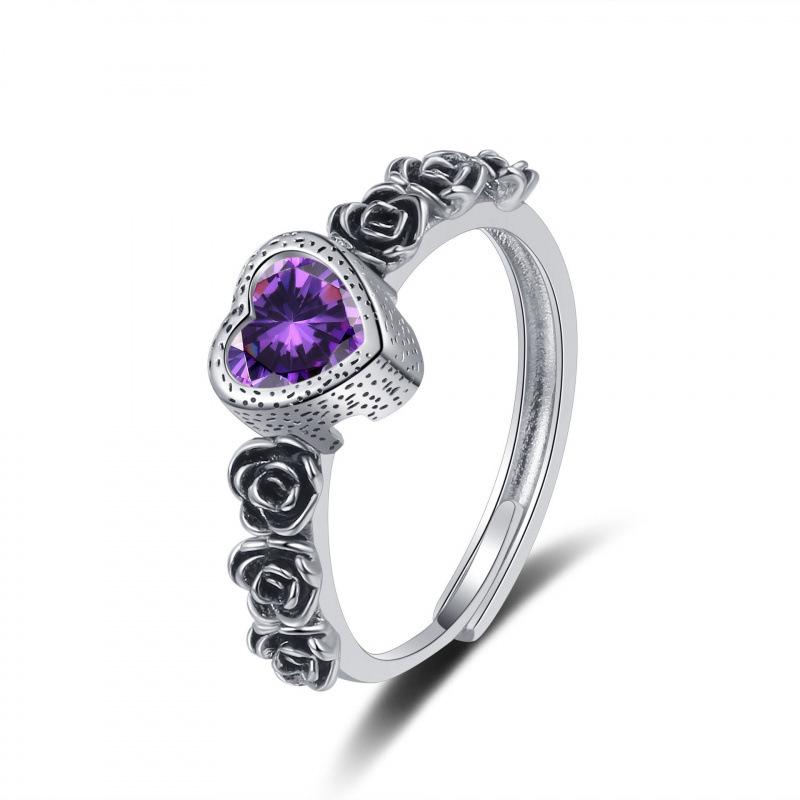 

Trendy Heart Shape Rose Flower Ring for Women - Stylish, Unique, Cool Index Finger Accessory Adjustable алмаз/фіолетовий