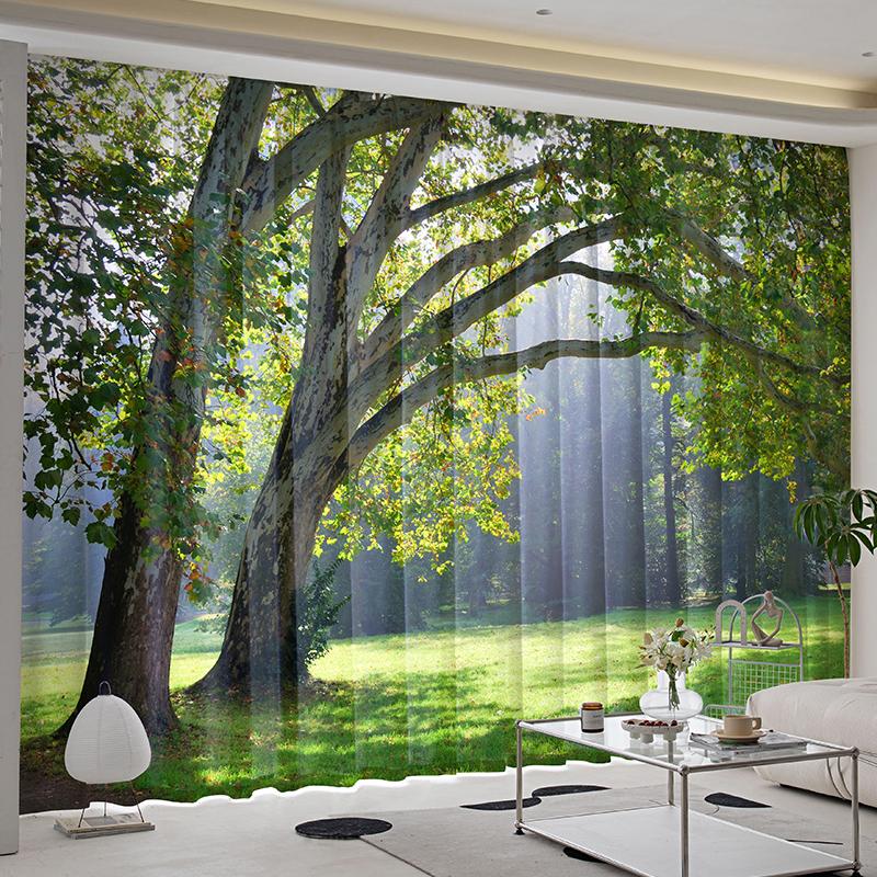 Natural Scenery Forest Landscape Lawn Tree Window Curtains Blinds For Living Room Bedroom Bathroom Kicthen Door Home Decor2Pcs