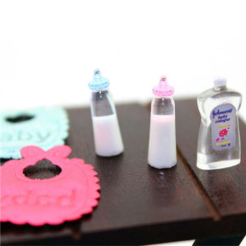 * Hot Sale 1:12 Dolls House Miniature Baby Bottles Shampoo Bibs Set Nursery Accessory Gift