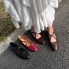Johnature Cross Belt Mary Jane Shoes Genuine Leather Flats Round Toe Soft Soled Women's Shoes