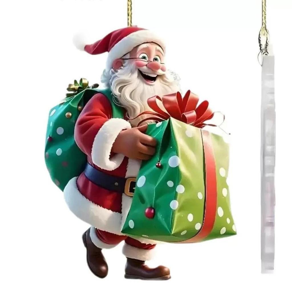 Acrylic Santa Festive Car Accessory Holiday Theme Vehicle Pendant Decoration