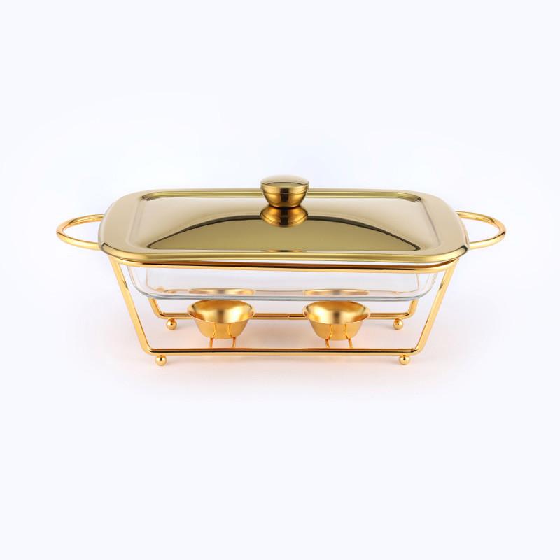 Alcohol Pot Restaurant Glass Food Heating Container Large Capacity Buffet Stove Gold/Silver Rectangular Glass Pot