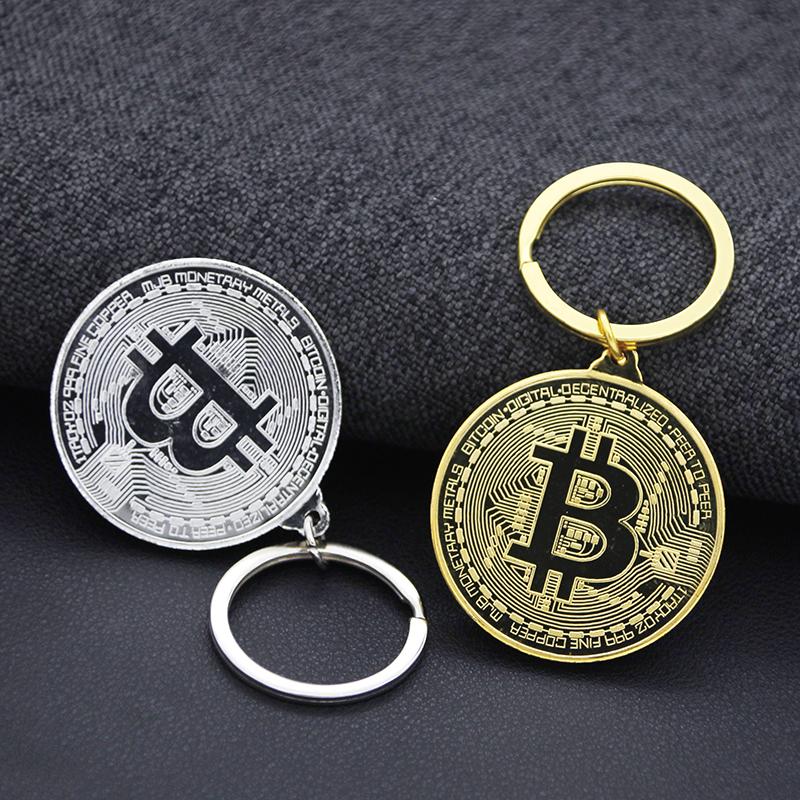 1 Piece Bitcoin Commemorative Collectors Coin Keychain Bitcoin Key Chain Copper Plated Alloy Bitcoin Key Ring Friends Gifts