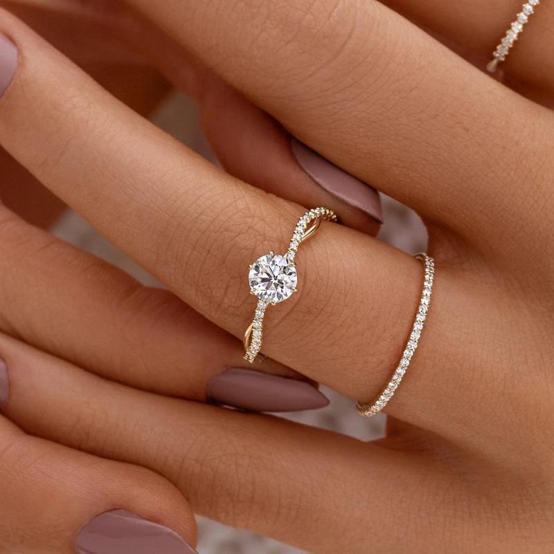 Monkton 14K Gold 925 Silver Wedding Rings for Women Classic Round Zircon Ring For Bridal Party Propose Gifts