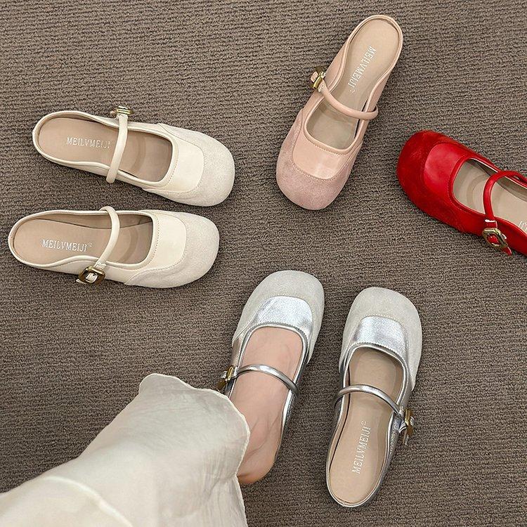 French Gentle Half Slippers Women's 2025 New Summer Wear High-end Single Shoes Temperament Socialite Half-drag Versatile Flat Bottom