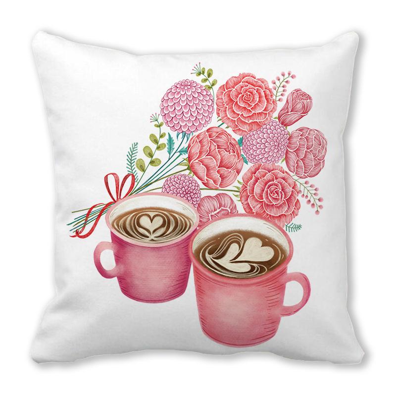 Happy Valentine's Day Theme Digital Printing Short Plush Pillow Covers for Car Sofa Office Cushion Cover Home Goods 60x60cm