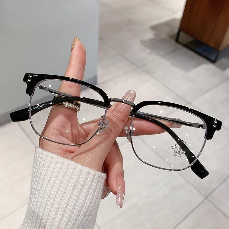 2026 new square glasses women's men's business leisure eyebrow frame glasses frame anti-blue light eye protection flat light glasses