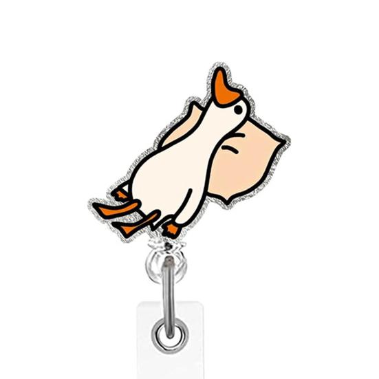 Retractable Duck Badge Holder ID Card Clip Cute Cartoon Lanyard for Nurse Office School Spring-Loaded Reel Detachable Card Case Fun ID