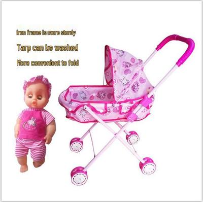Girls' Doll Stroller Play Set with Reclining Baby Stroller and Doll