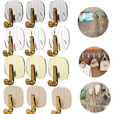 4PCS Acrylic Hook Punch-free Self-adhesive Bathroom Hook Wall Mounted Towel Hanger Coat Key Hanging Hooks Home Decor Holder