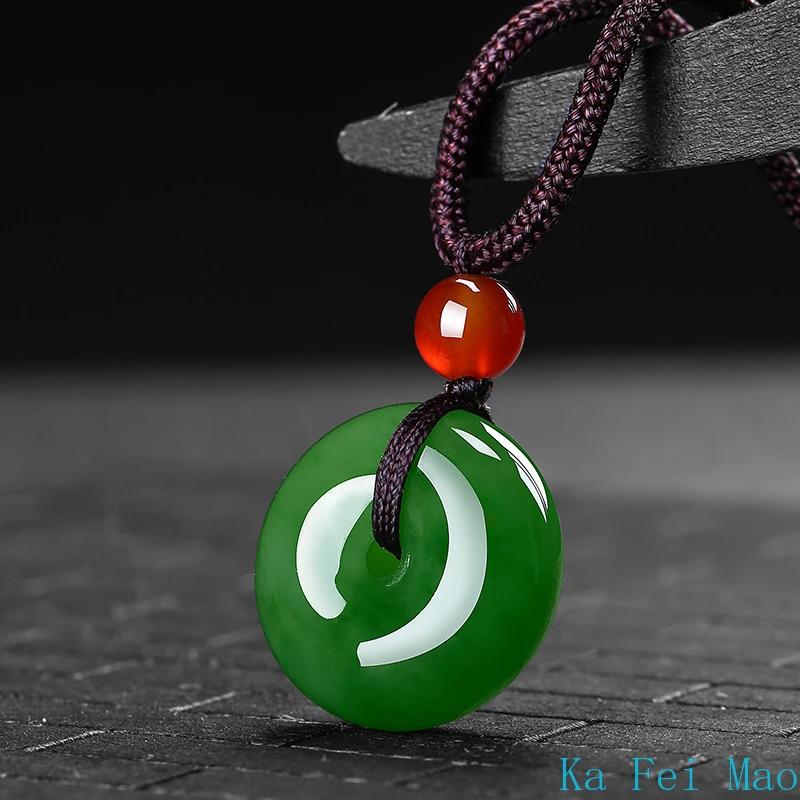 Natural Green Jade Safety Buckle Pendant Necklace Hand-Carved Charm Jadeite Jewelry Fashion Amulet Gifts for Men Women jewellery