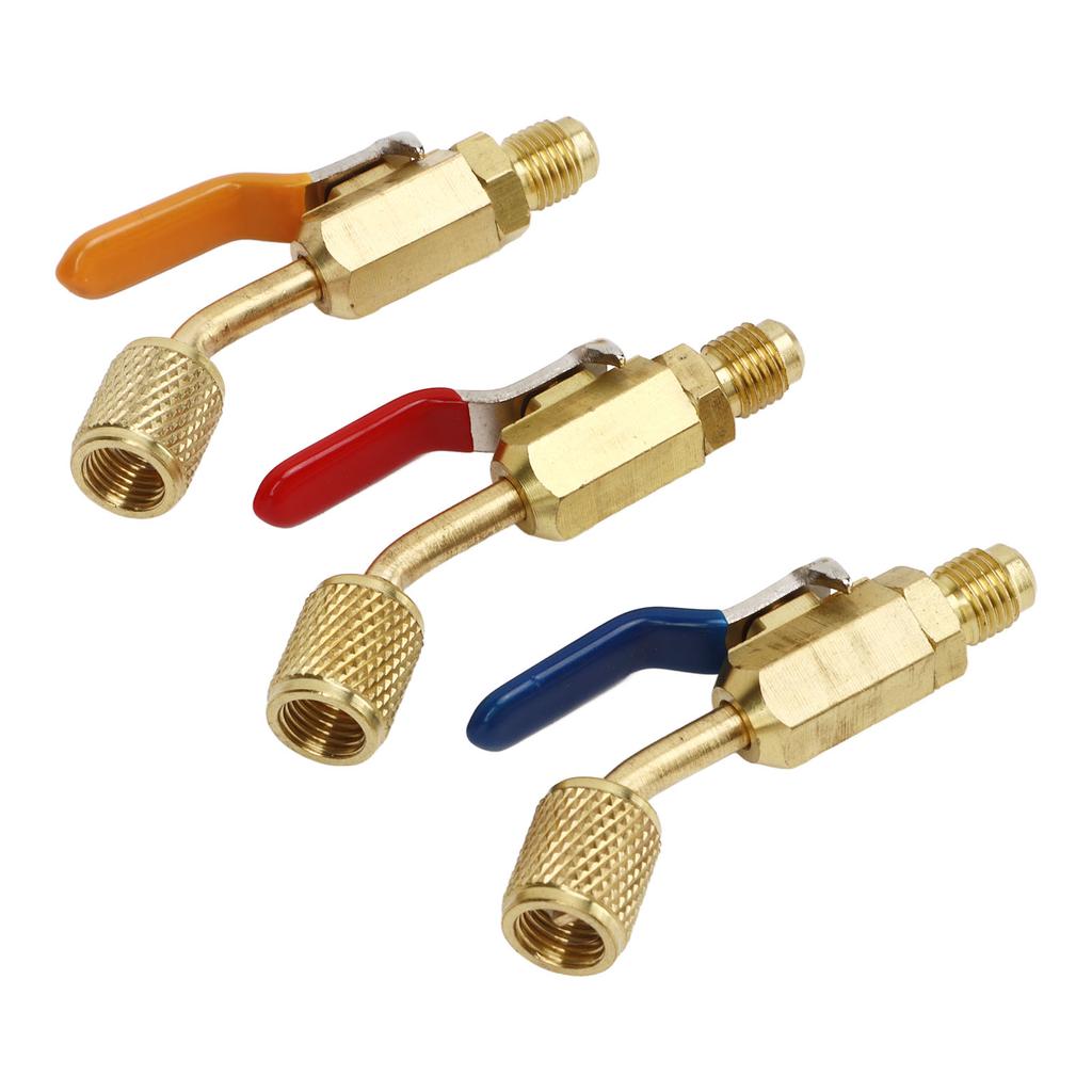 6PCS Refrigerant Angled Compact Ball Valve Fit for R410A R134A R12 R22 R502 AC HVAC Refrigeration Charging Hoses