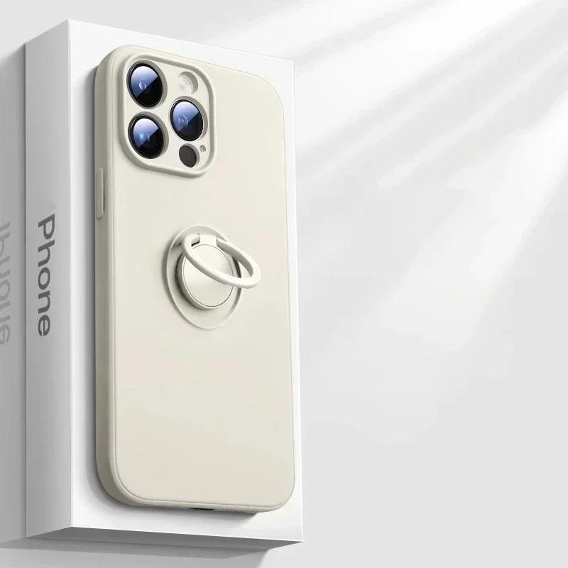 Magnetic Soft Silicone Phone Case For iPhone 17 Air 16 15 14 13 12 11 Pro Max 16 Plus Full With Ring Holder Shockproof Cover