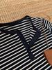 Blue & White Striped Waffle Knit Crew Neck Long Sleeve T-Shirt - Breathable & Comfortable Casual Top