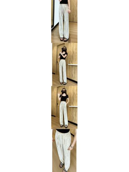 Women's Tie-Dye Ice Silk Wide-Leg Pants: High-Waisted, Drawstring, Casual Floor-Length for Spring/Summer.