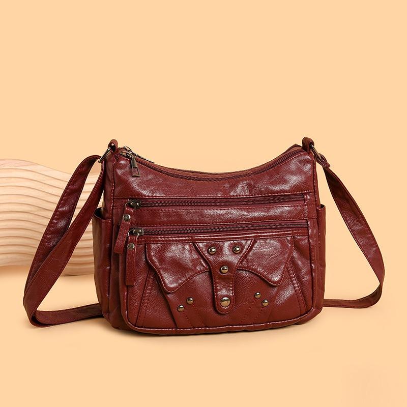 Retro Leather Bag Women's New Fashionable Large-capacity Middle-aged Mother Bag Light Casual Messenger Bag Women