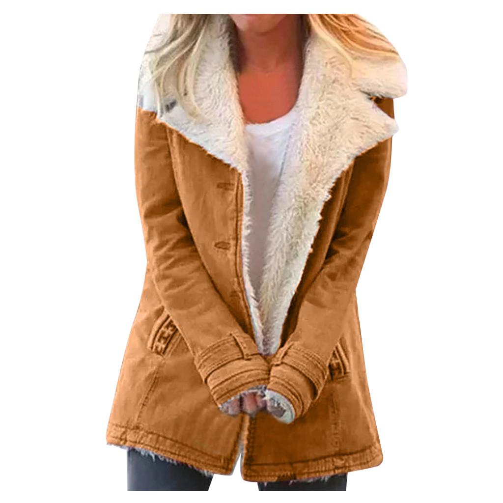 Women's Lapel Sherpa Lined Denim Jacket Straight Fit Urban Style Warm Fleece Winter Outer Coat