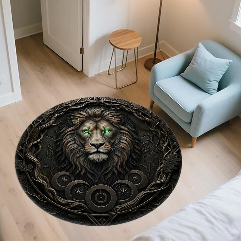 Black Lion pattern round rug,Carpet Rug for Living Room Bedroom Sofa Playroom Decor,Non-slip Floor Mat,Holiday Gifts and Birthday Gifts