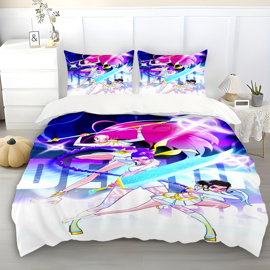 K-Pop Bedding Set Demon Hunters Themed Colorful Print Polyester Student Dormitory Bed Sheet Duvet Cover Kid Gift Home Textile