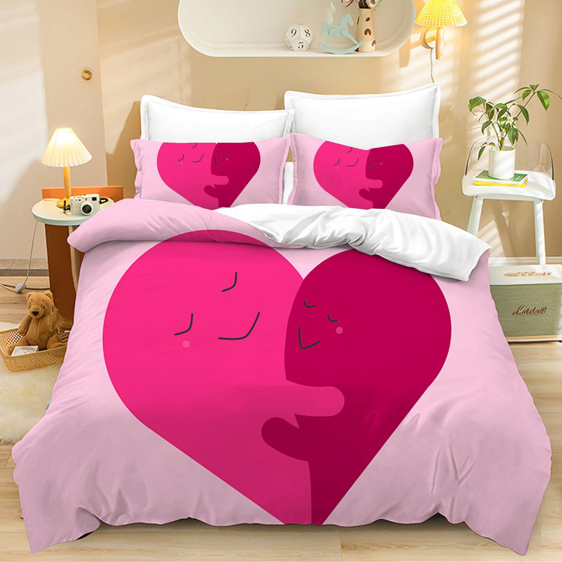Home Textiles Three-Piece Valentine S Day Love Cartoon Digital Printing Quilt Pillowcase Bedding 90 * 200 two-piece set
