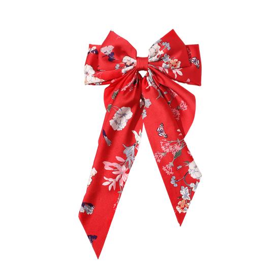 Ribbon Bowknot Decor Hair Pin Flower Print Ponytail Holder High Elastic Back Head Hair Rope Hair Accessory