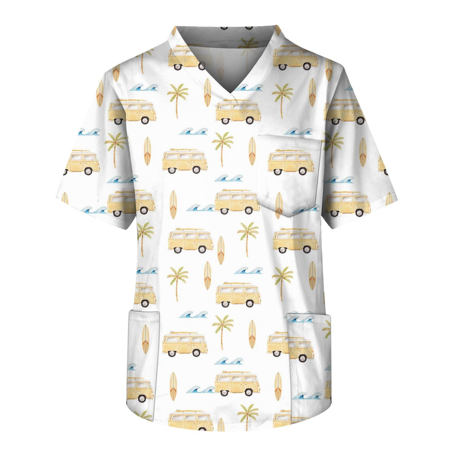 

Плюс размер Хэллоуин Печатный скраб Рабочая форма Топы для мужчин Крест V-образным вырезом с коротким рукавом Забавные футболки Спецодежда Футболка с карманами XXXL светло-серый