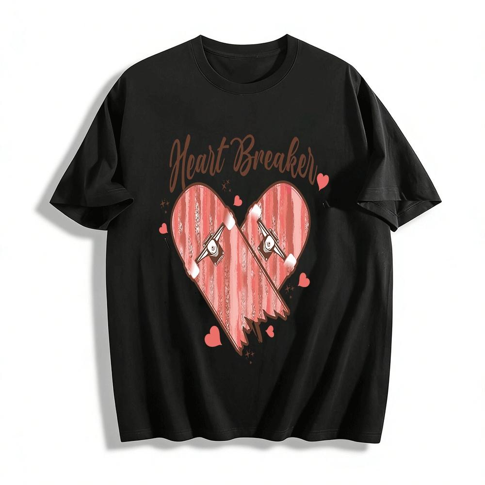 

Heart Breaker Broken Skateboard Heart Graphic Print Casual Tee Pure cotton T-shirt XXS