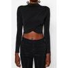 Schwarze drapierte Crop-Bluse mit hohem Kragen Twoaw24bz00164