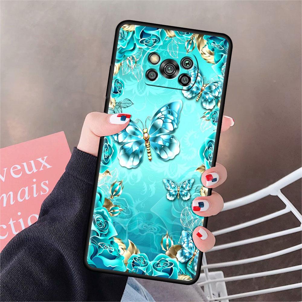 

Чехол для Xiaomi Mi Poco X3 NFC X4 Pro F3 F4 GT M4 M3 F1 C40 11 Lite 11T Мягкий силиконовый чехол для телефона с изображением бриллиантового цветка и бабочки Poco C40