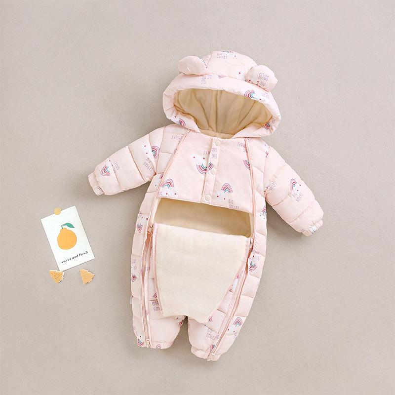 Warmer dicker Fleece Baby Strampler mit langen Ärmeln Neugeborenes Baby Winter Krabbelkleidung