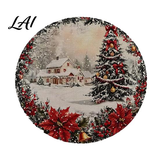 Tapis décoratif d'isolation thermique Rond Napperon de Noël 14 Pouces Motif festif Antidérapant Protecteur de table Table de maison de fête Protecteur de table Place pour