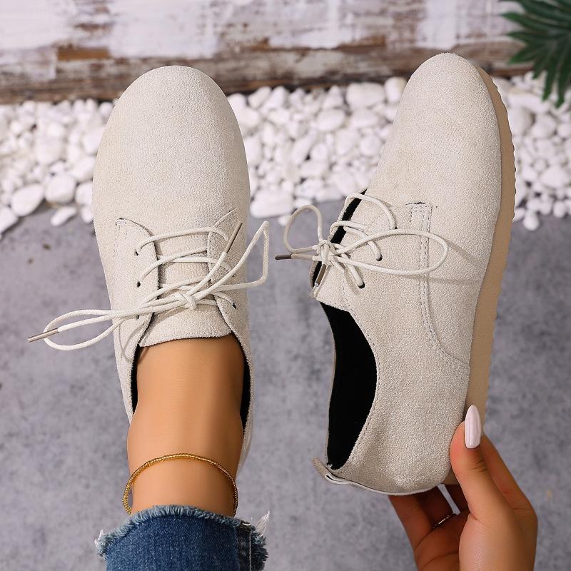 Brown Round Toe Flats Shoes Women 2026 Faux Suede Lace Up Flat Shoes for Woman Plus Size  Soft Walking Casual Shoes Female
