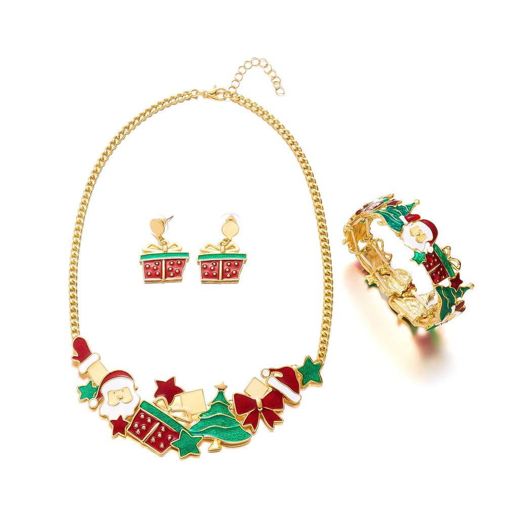Christmas Drip Santa Christmas Tree Gift Box Necklace Earrings Alloy Splicing Bracelet Fashion Gift Set