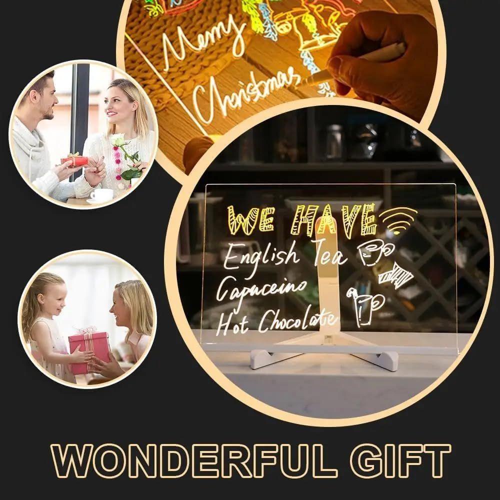 LED Acrylic Writing Board with 7 Pen & Light – DIY 3D Rewritable Message Pad, Personalized Night Lamp & LED Display for Home, Office Desk Decor & Gift