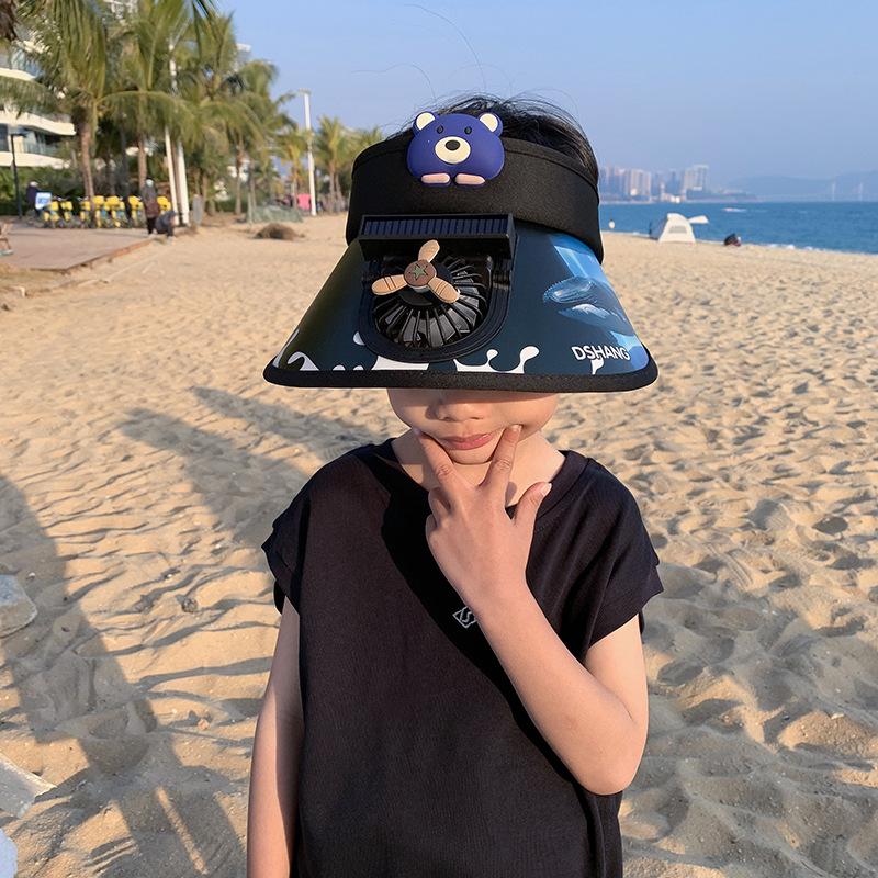 Summer Outdoor Children's Fan Hat Sun Protection Cartoon Air Top Hat Big Brim UV Sun Hat Primary School Student