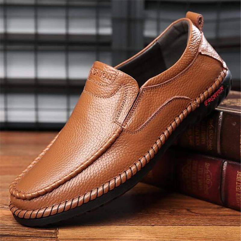 Business Genuine Leather Men Shoes Summer Slip on Loafers Breathable Men Casual Leather Shoes Black Flats Driving Shoe Moccasins