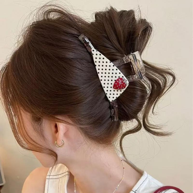 Strawberry Polka Dot High-End Claw Clip: Stylish Ponytail & Half-Up Hair Accessory for Women