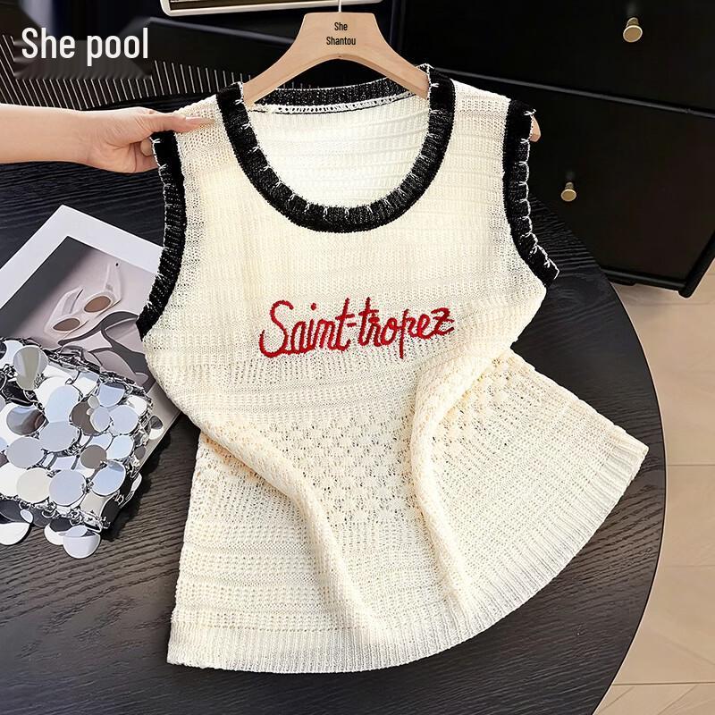 

Women s Contrast Color Letter Embroidery Knitted Vest One Size