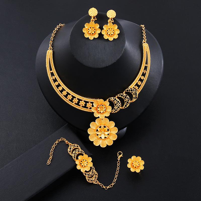 4pcs Luxury 24k Gold Color Zircon Set For Women Dubai Bridal Wedding Necklace And Earrings Set African Choker Party Gifts
