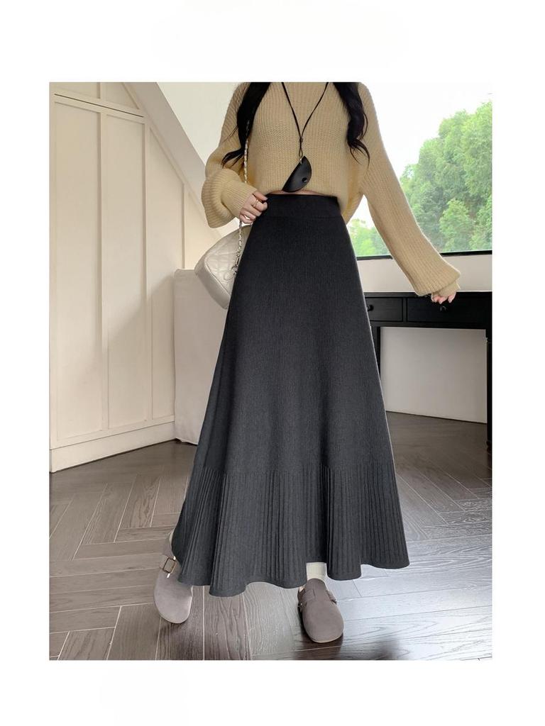 2025 High Waist Pleated A-Line Knitted Skirt for Women - Autumn/Winter Collection