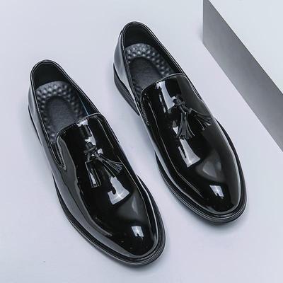 Bright Black Platform Foot Leather Shoes Men's One-pedal Lazy Shoes British Style Loafers Trendy Pointed Small Leather Shoes