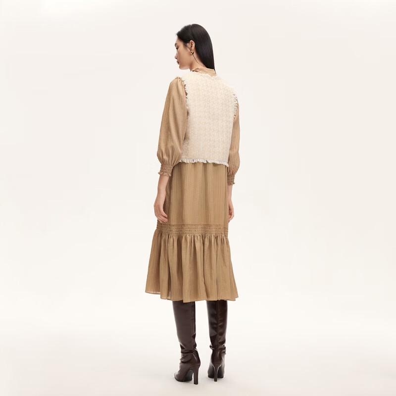 VEROMODA 2024 Early Autumn Woven Fringed Vest V-Neck Dress Set