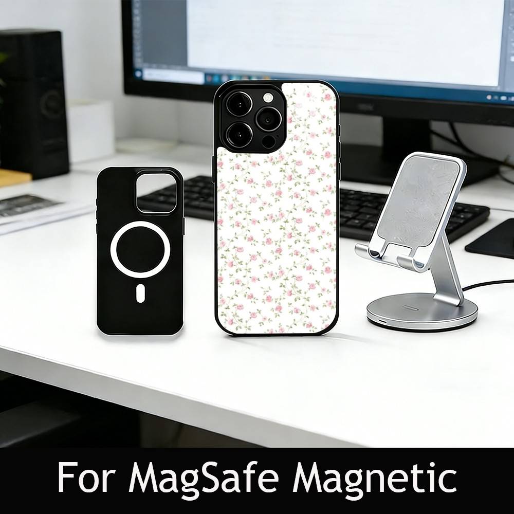 Romantic Floral Phone Case For iPhone17,16,15,14,13,12,11 Plus,Pro Magnetic with Magsafe Wireless Charging