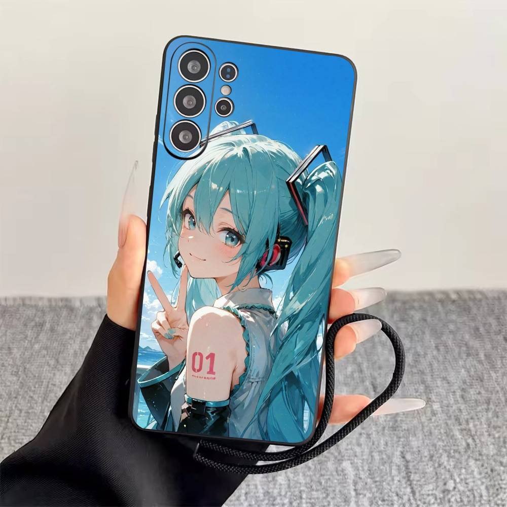 

H-Hatsune Miku Phone Case Black Silicone Soft For Samsung S25,S24,S21,S22,S23,S30,Ultra,S20,Plus,Fe,Lite Samsung S22plus5G