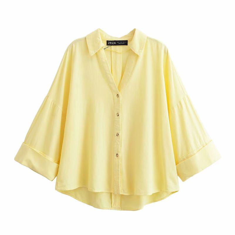 Kaslead New Arrival Women's Clothing Fashion Style Fashion Blended Linen Wide Sleeve V-neck Shirt 8741854